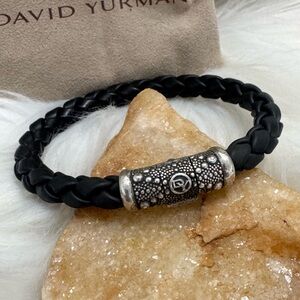 David Yurman .925 Sea Urchin 8.5mm Black Braided Rubber Bracelet